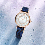 Emporio Armani Gianni T-Bar Analog Mother of Pearl Dial Blue Leather Strap Watch For Women - AR11468