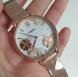 Fossil Jacqueline Three-Hand White Dial Rose Gold Mesh Bracelet Watch for Women - ES4534