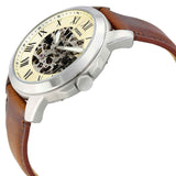 Fossil Grant Automatic Beige Skeleton Dial Brown Leather Strap Watch for Men - ME3099