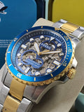 Fossil FB-01 Automatic Skeleton Blue Dial Two Tone Steel Strap Watch for Men - ME3191