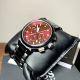 Hugo Boss One Chronograph Red Dial Grey Steel Strap Watch For Men - 1514000