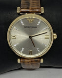 Emporio Armani Gianni T Bar Beige Dial Brown Leather Strap Watch For Women - AR1883