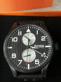 Hugo Boss Aeroliner Maxx Quartz Black Dial Black Nylon Strap Watch For Men - HB1513086