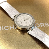 Michael Kors Parker Chronograph White Dial White Leather Strap Watch For Women - MK7226