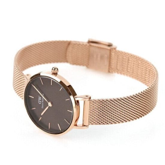 Daniel Wellington Petite Amber Brown Dial Gold Mesh Strap Watch For Women - DW00100476