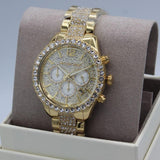 Michael Kors Layton Chronograph Gold Dial Gold Steel Strap Watch For Women - MK6977