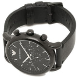 Emporio Armani Dress Chronograph Black Dial Black Leather Strap Watch For Men - AR1918