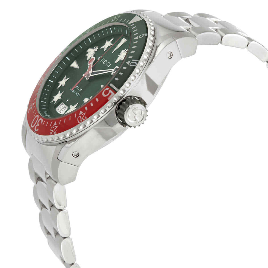Gucci Dive Quartz Green Dial Silver Steel Strap Watch For Men - YA136222