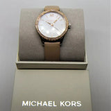 Michael Kors Layton Mother of Pearl White Dial Brown Leather Strap Watch For Women - MK2910