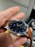 Fossil Minimalist Blue Dial Brown Leather Strap Watch for Men - FS5304