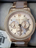 Michael Kors Tibby Chronograph Rose Gold Dial Two Tone Steel Strap Watch For Women - MK6828