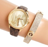 Michael Kors Jaycie Three Hand Gold Dial Brown Leather Strap Watch for Women - MK2862