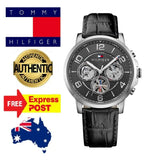 Tommy Hilfiger Keagan Quartz Grey Dial Black Leather Strap Watch for Men - 1791289