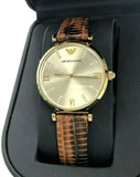 Emporio Armani Gianni T Bar Beige Dial Brown Leather Strap Watch For Women - AR1883