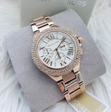 Michael Kors Camille Chronograph White Dial Rose Gold Steel Strap Watch For Women - MK6995