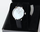 Emporio Armani Modern White Dial Black Leather Strap Watch For Women - AR11159