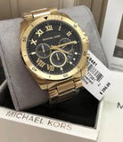 Michael Kors Brecken Chronograph Quartz Black Dial Gold Steel Strap Watch For Men - MK8481