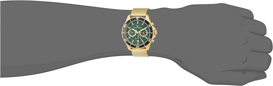 Tommy Hilfiger Jordan Chronograph Green Dial Gold Mesh Strap Watch For Men - 1792093