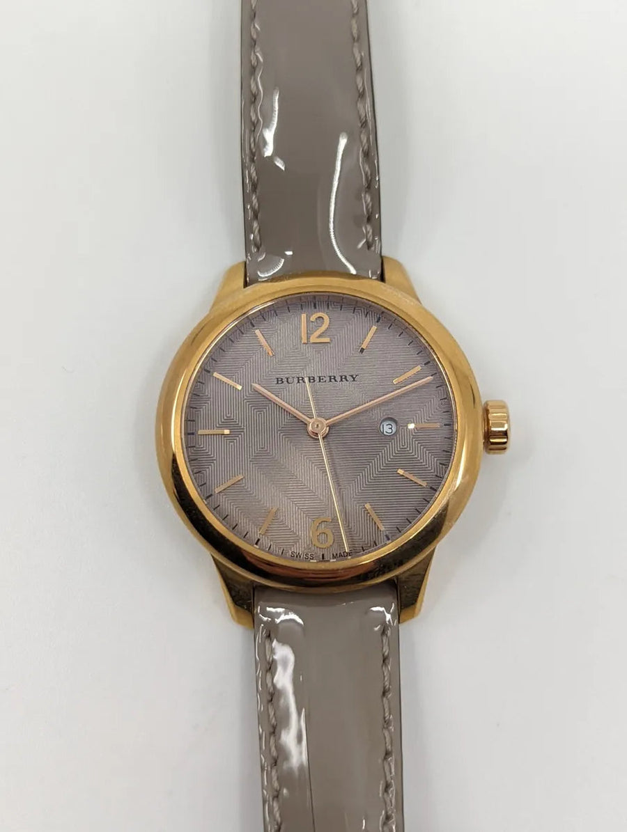 Burberry The Classic Quartz Grey Dial Grey Leather Strap Watch For Women - BU10119