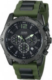 Guess Sport Chronograph Black Dial Green Silicone Strap Watch for Men - W0167G4