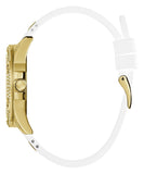 Guess Queen Quartz Gold Dial White Silicone Strap Watch For Women - GW0536L2