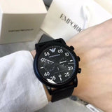 Emporio Armani Luigi Chronograph Black Dial Black Leather Strap Watch For Men - AR11133