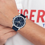 Tommy Hilfiger Lars Chronograph Blue Dial Blue Leather Strap Watch For Men - 1792063