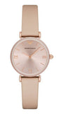 Emporio Armani Gianni T-Bar Quartz Rose Gold Dial Pink Leather Strap Watch For Women - AR11001