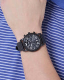 Emporio Armani Luigi Chronograph Black Dial Black Leather Strap Watch For Men - AR11133