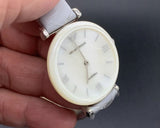 Emporio Armani Gianni T-Bar Mother Of Pearl White Dial Grey Leather Strap Watch For Women - AR11039