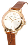 Emporio Armani Mia Quartz Silver Dial Brown Leather Strap Watch For Women - AR11525