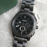 Fossil Machine Chronograph Black Dial Grey Steel Strap Watch for Men - FS4662