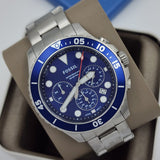 Fossil FB-03 Chronograph Blue Dial Silver Steel Strap Watch for Men - FS5724