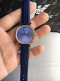 Emporio Armani Gianni T Bar Blue Dial Blue Leather Strap Watch For Women - AR1875