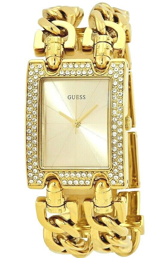 Guess MOD Heavy Metal Diamonds Gold Dial Gold Steel Strap Watch for Women - W0072L1