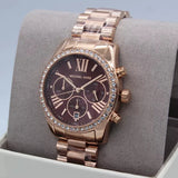 Michael Kors Lexington Chronograph Red Dial Rose Gold Steel Strap Watch For Women - MK7275