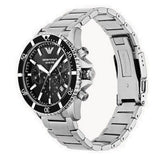 Emporio Armani Diver Chronograph Quartz Black Dial Silver Steel Strap Watch For Men - AR11360