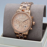 Michael Kors Ritz Chronograph Rose Gold Dial Rose Gold Steel Strap Watch For Women - MK7223