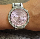 Michael Kors Parker Chronograph Pink Dial Silver Steel Strap Watch For Women - MK6105