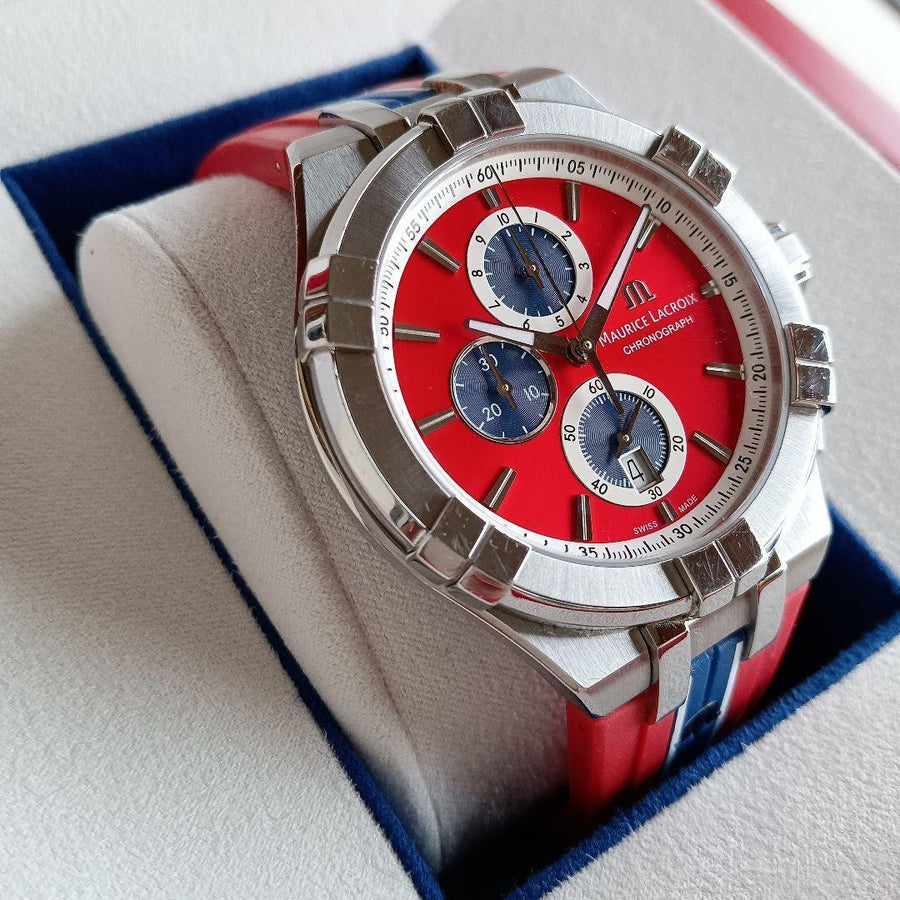 Maurice Lacroix Aikon Beach Volley Vikings Limited Edition Red Dial Red Rubber Strap Watch for Men - AI1018-SS001-530-6