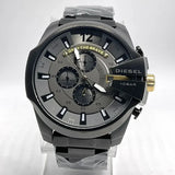 Diesel Mega Chief Chronograph Grey Dial Black Steel Strap Watch For Men - DZ4479