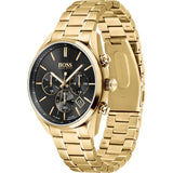 Hugo Boss Champion Black Dial Gold Steel Strap Watch for Men - 1513848