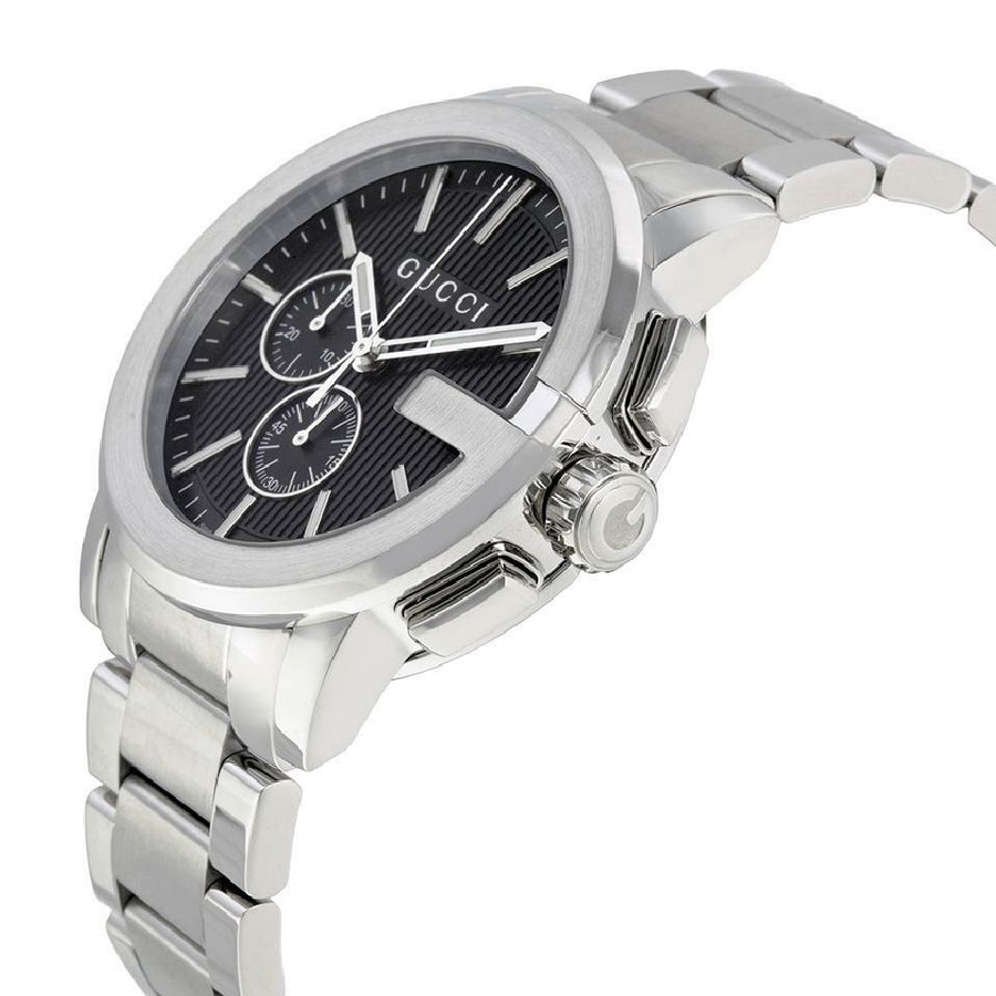 Gucci G Chrono Black Dial Silver Steel Strap Watch For Men - YA101204