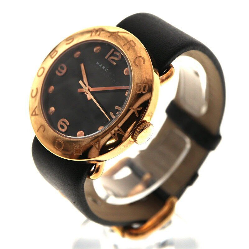 Marc Jacobs Amy Black Dial Black Leather Strap Watch for Women - MBM1225