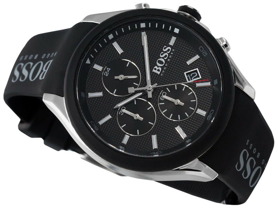 Hugo Boss Velocity Black Dial Black Leather Strap Watch for Men - 1513716