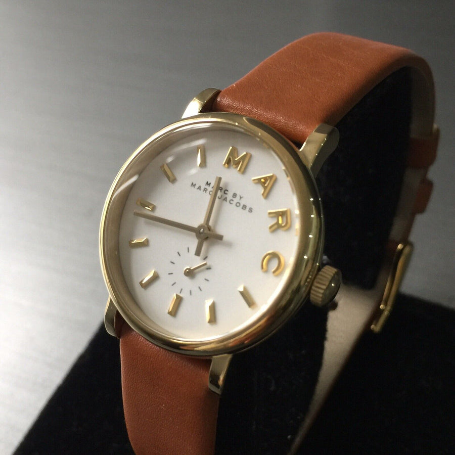 Marc Jacobs Baker White Dial Brown Leather Strap Watch for Women - MBM1317