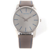 Calvin Klein City Silver Dial Grey Leather Strap Watch for Men - K2G211Q4