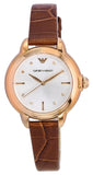 Emporio Armani Mia Quartz Silver Dial Brown Leather Strap Watch For Women - AR11525