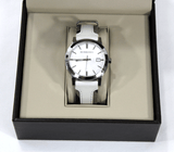 Burberry The City Silver Dial White Leather Strap Watch for Women - BU9019