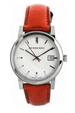 Burberry The City Silver Dial Orange Leather Strap Watch for Women - BU9121